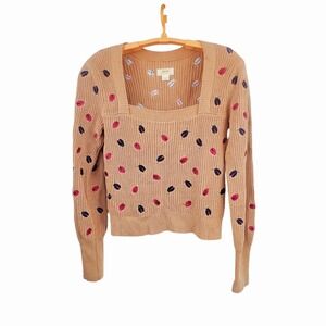 Anthropologie Maeve Elliana Ladybug Embroidered Square Neck Sweater Medium